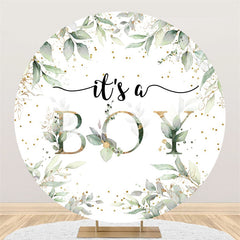 Lofaris Gold Spot Leaves Round Baby Shower Backdrop For Boy