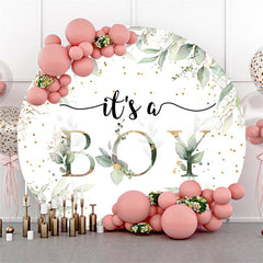 Lofaris Gold Spot Leaves Round Baby Shower Backdrop For Boy