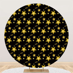 Lofaris Gold Star Black Round Backdrop For Happy Birthday Party