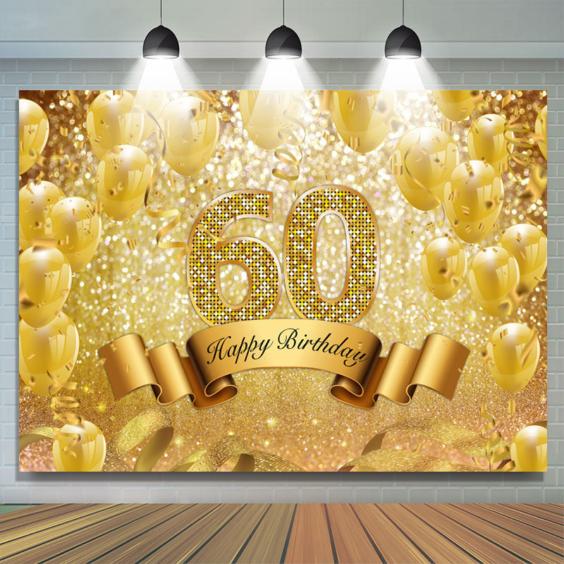 Lofaris Golded Glitter Ballons 60th Happy Birthday Backdrop