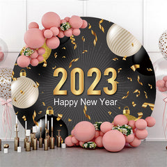 Lofaris Golden And Black Balls Happy New Year Round Backdrop