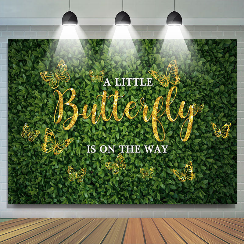 Lofaris Golden And Glitter Green Butterfly Baby Shower Backdrop