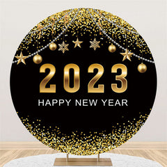 Lofaris Golden Ball Glitter Happy New Year Circle Backdrop