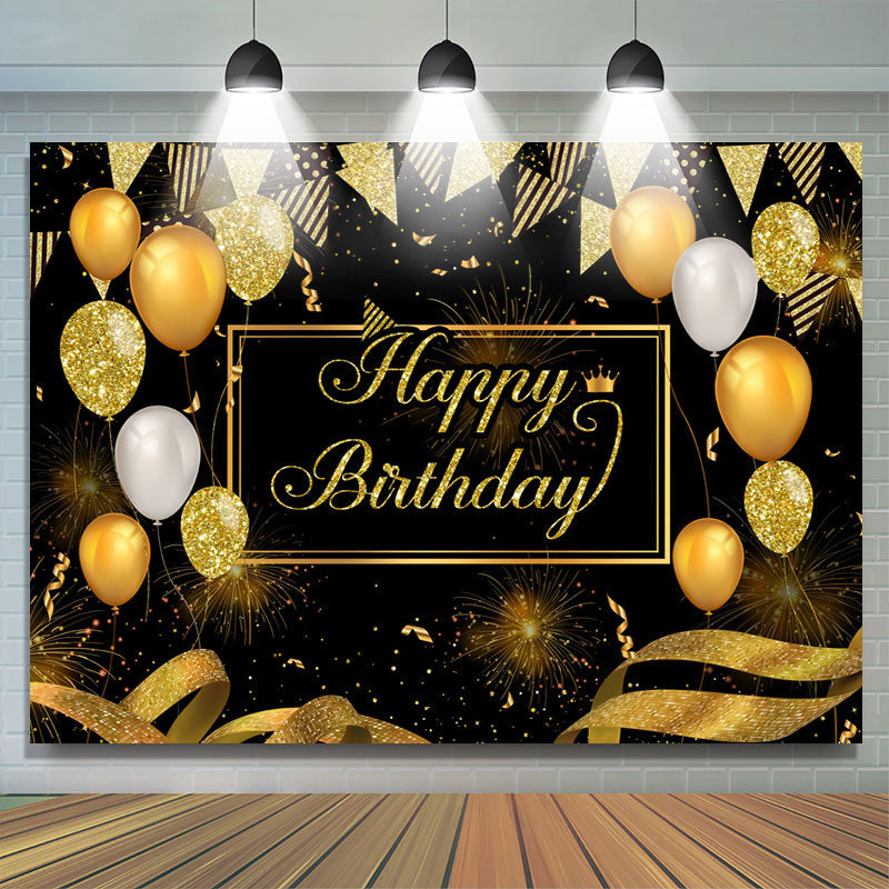 Lofaris Golden Ballon And Glitter Happy Birthday Party Backdrop