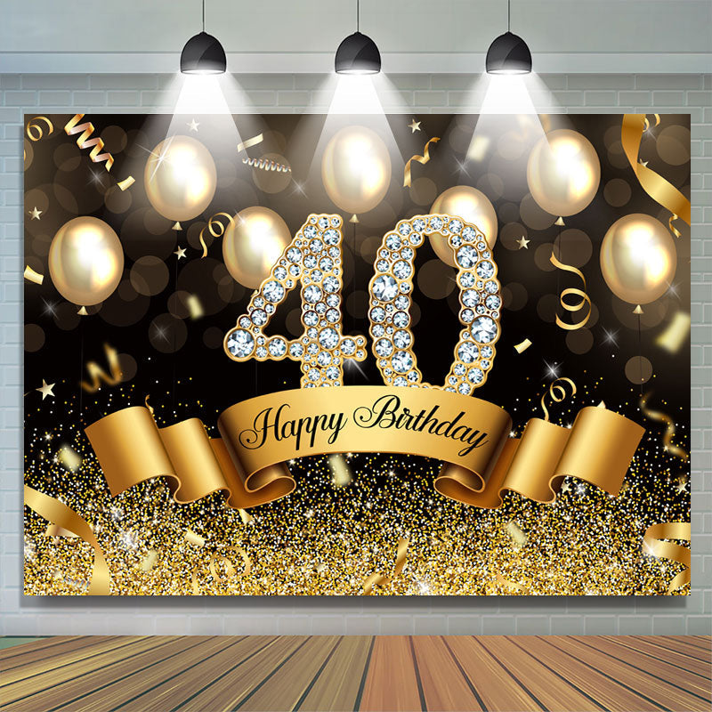 Lofaris Golden Ballons Glitter 40th Bokeh Birthday Backdrop