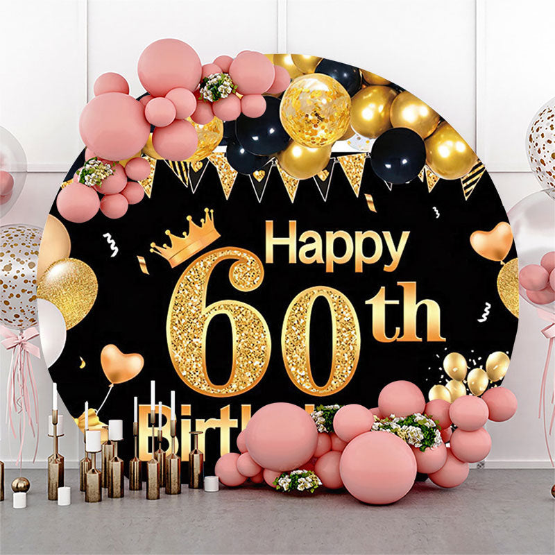 Lofaris Golden Balloon Round 60th Birthday Backdrop Cover