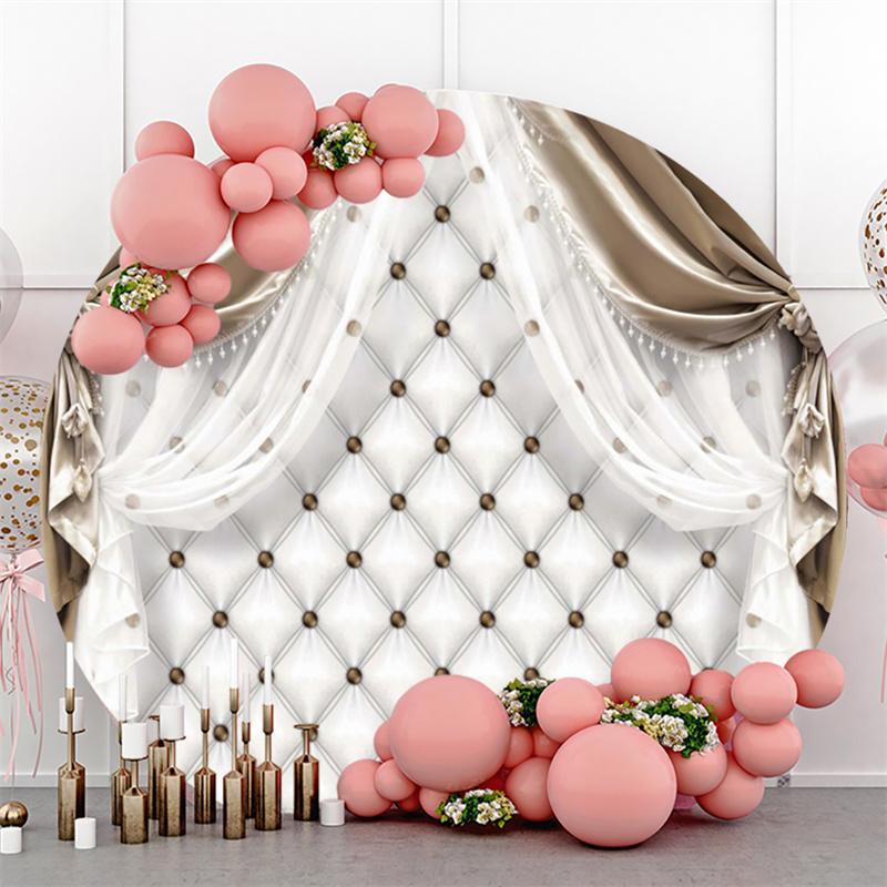 Lofaris Golden Beads White Curtain Round Backdrop For Wedding