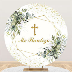 Lofaris Golden Cross Leaves Happy Birthday Circle Backdrop