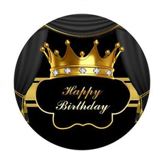 Lofaris Golden Crown Black Custom Round Happy Birthday Backdrop