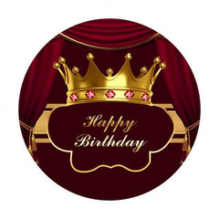 Lofaris Golden Crown Red Custom Circle Happy Birthday Backdrop