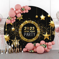 Lofaris Golden Five Pointed Star Happy New Year Round Backdrop