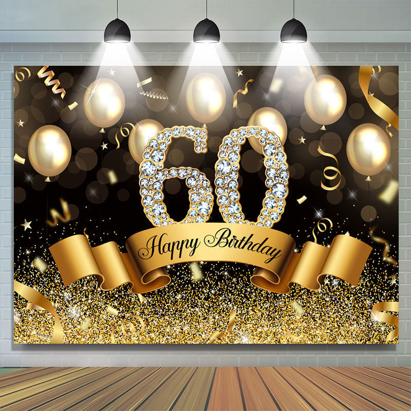 Lofaris Golden Glitter 60th Ballons Bokeh Birthday Backdrop