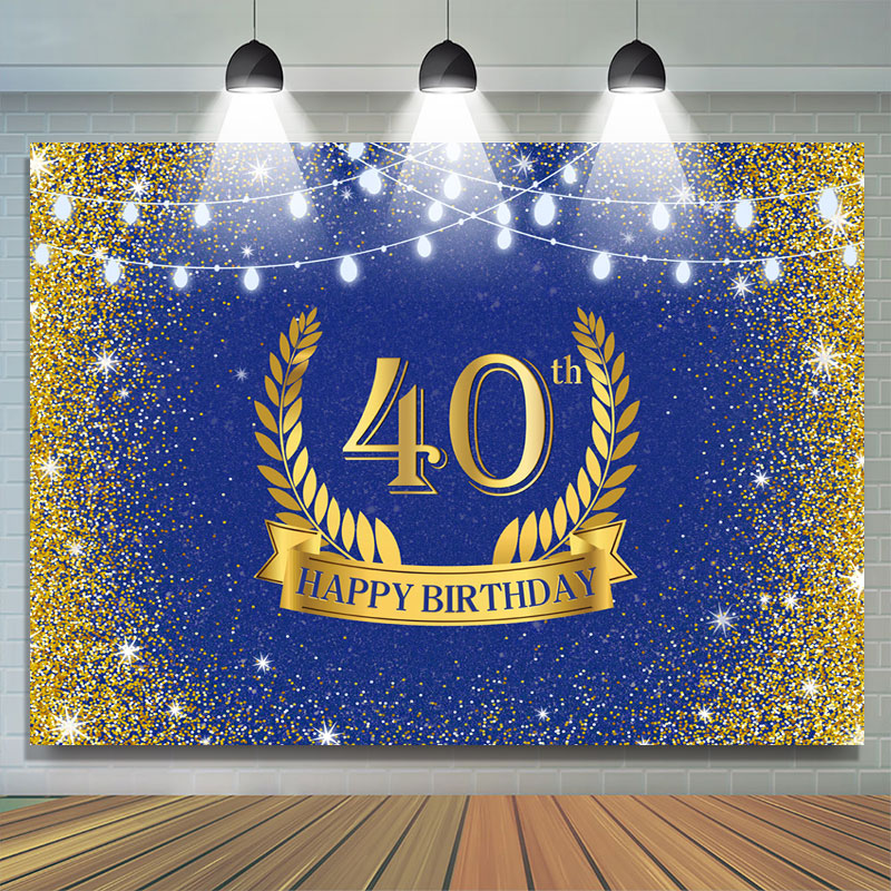 Lofaris Golden Glitter and Navy Blue 40Th Birthday Backdrop