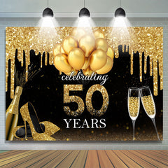 Lofaris Golden Glitter Balloon High Heel 50Th Birthday Backdrop