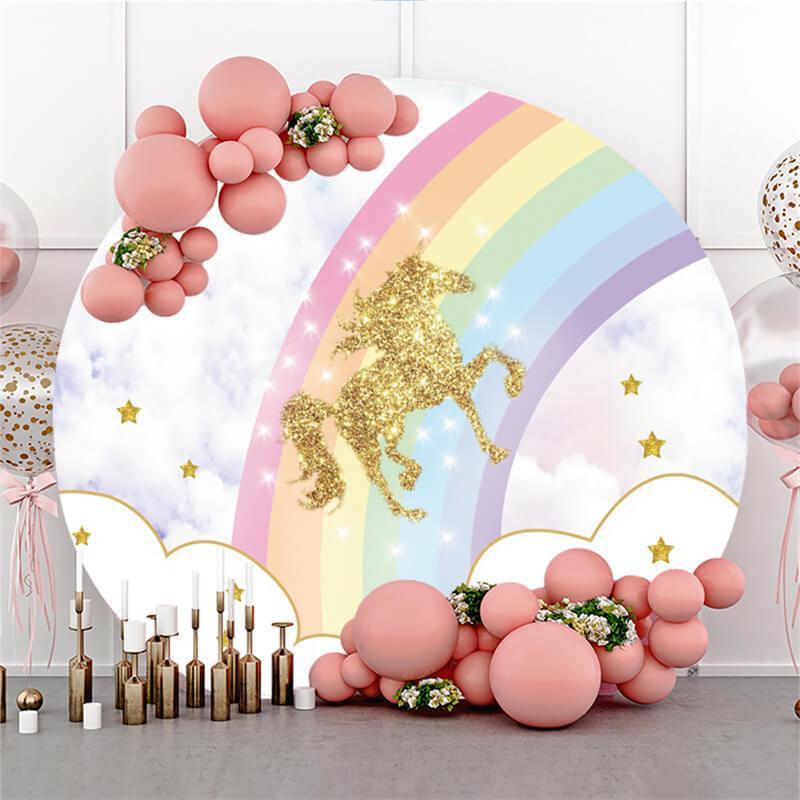 Lofaris Golden Horse And Rainbow Circle Baby Shower Backdrop