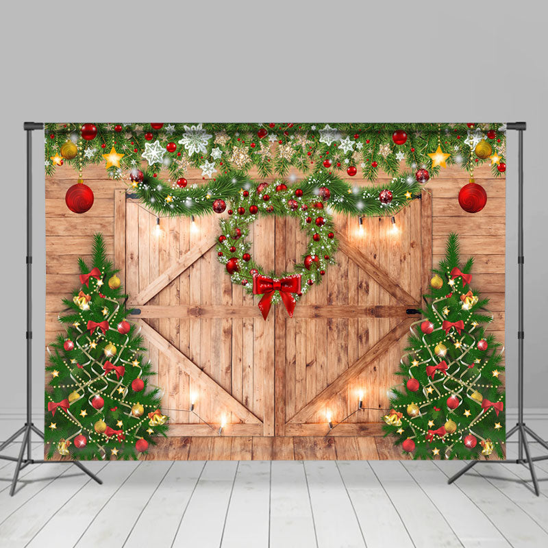 Lofaris Golden Stars and Shiny Light Christmas Wooden Backdrop