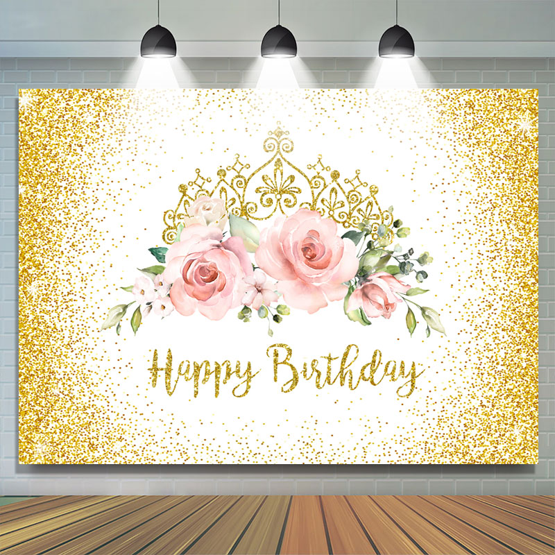 Lofaris Gorgeous Crowns and Roses Glod Bokeh Birthday Backdrop