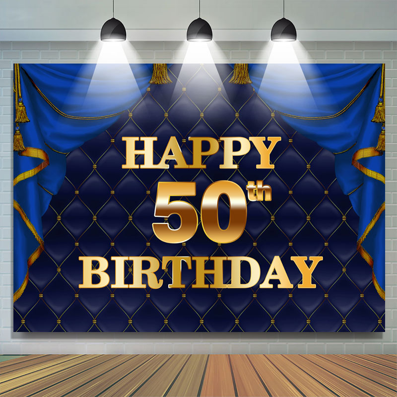 Lofaris Gorgeous Navy Blue Golden Happy 50Th Birthday Backdrop