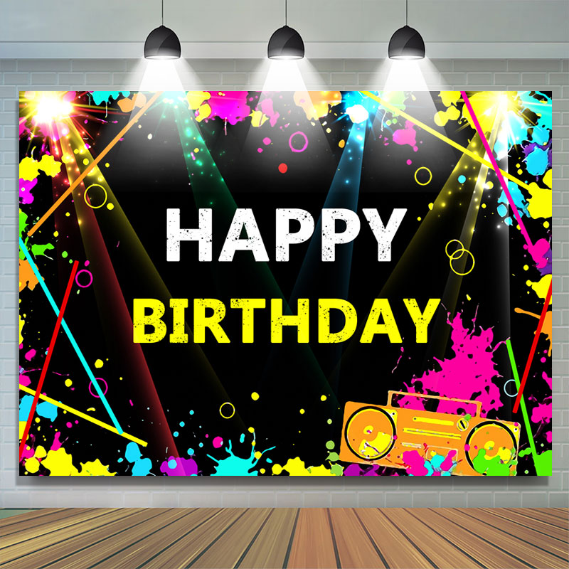 Lofaris Graffiti and Flash Lights Happy Birthday Backdrop