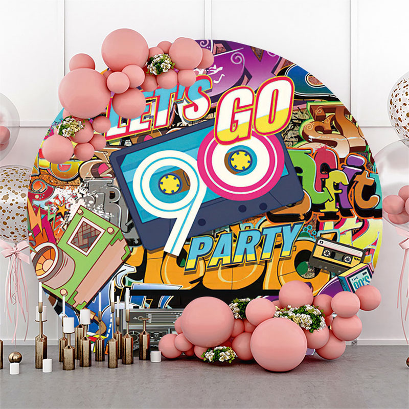 Lofaris Graffiti Lets Go 90 Birthday Party Round Backdrop