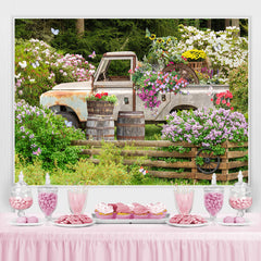 Lofaris Green And Floral Garden With A Truck Spring Backdrop