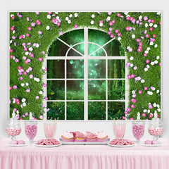 Lofaris Green And Floral Window Bokeh Outside Spring Backdrop