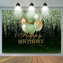 Lofaris Green And Gold Glitter Balloons Happy Birthday Backdrop