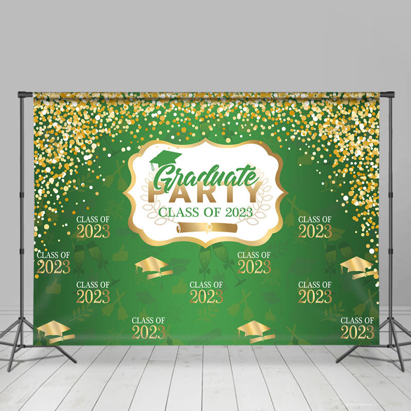 Lofaris Green And Gold Glitter Graduate Class Of 2023 Backdorp