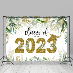 Lofaris Green And Gold Glitter Leaves Class Of 2023 Grad Backdrop