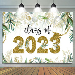 Lofaris Green And Gold Glitter Leaves Class Of 2023 Grad Backdrop