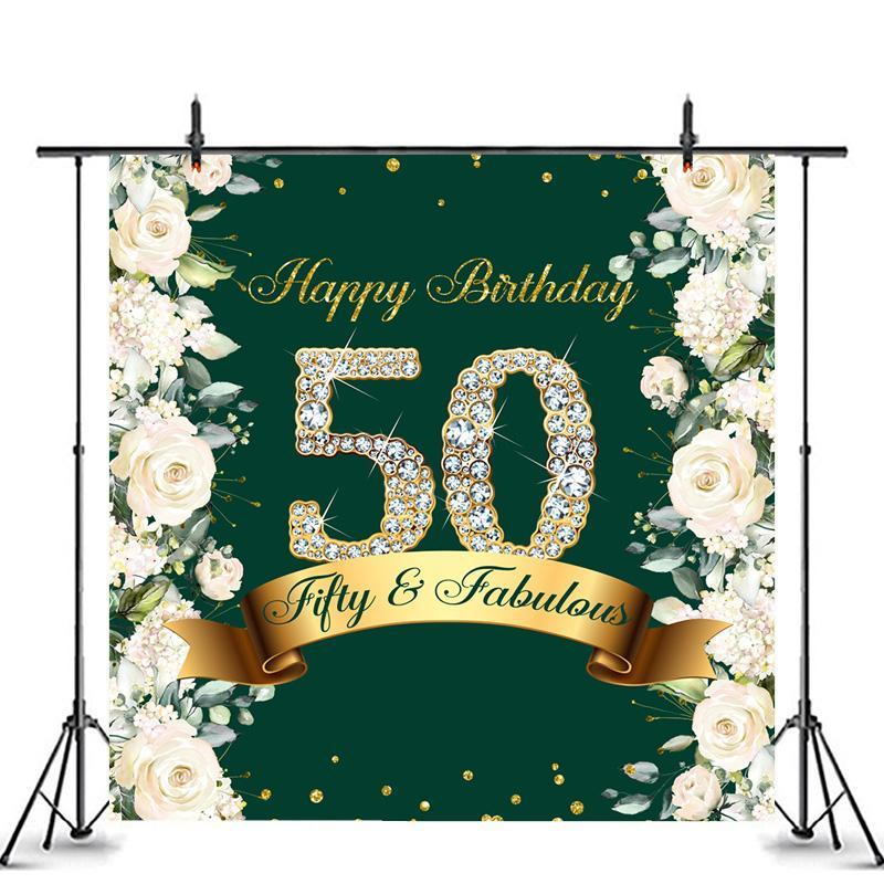 Lofaris Green and Golden Balloon Happy 50Th Birthday Backdrop