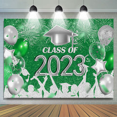 Lofaris Green And Silver Balloons Glitter 2023 Grad Backdrop