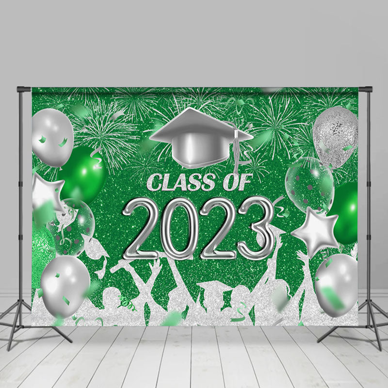 Lofaris Green And Silver Balloons Glitter 2023 Grad Backdrop