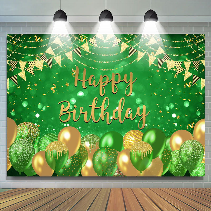 Lofaris Green Balloon Flag Ribbons Happy Birthday Backdrop