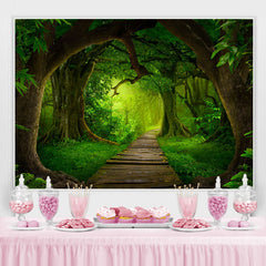 Lofaris Green Forest Jungle With Wooden Road Spring Backdrop