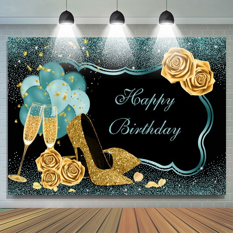 Lofaris Green Frame Shiny Roses Birthday Celebration Backdrop