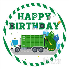 Lofaris Green Gift Truck Circle Happy Birthday Backdrop