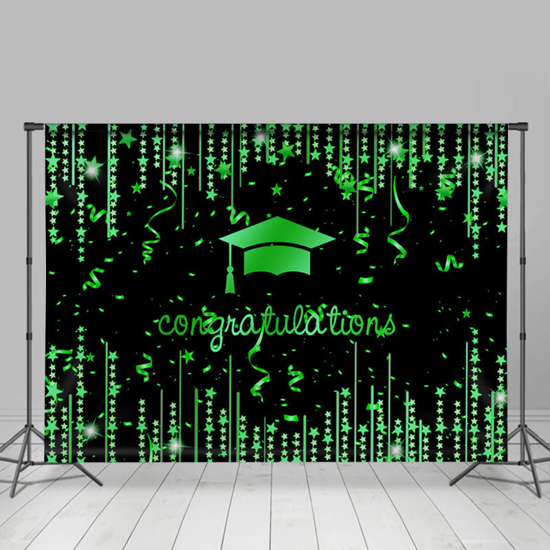Lofaris Green Glitter Star Congratulation Grad Black Backdrop