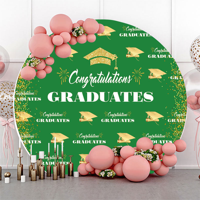 Lofaris Green Gold Glitter Round Congrats Grad Backdrop