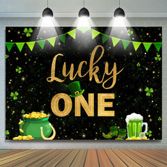 Lofaris Green Grass And Gold Lucky One Happy Birthday Backdrop