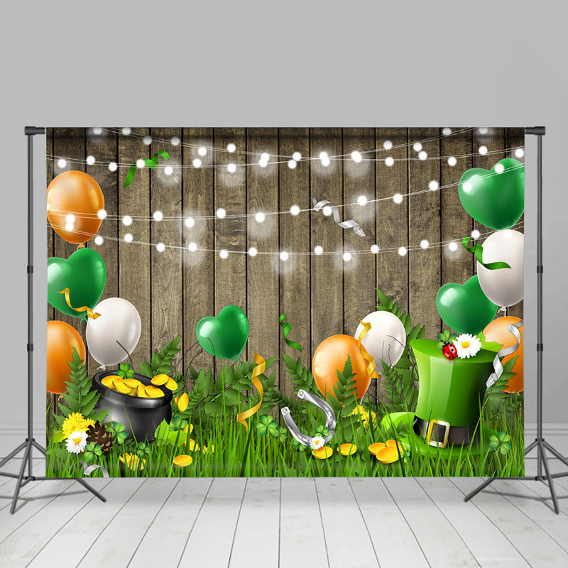 Lofaris Green Grass And Orange White Balloon Valentine’s Day Backdrop