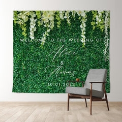 Lofaris Green Grass White Floral Greenery Backdrop for Wedding