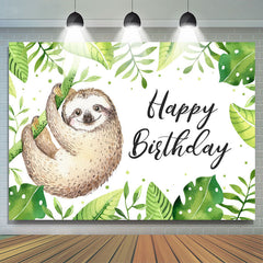 Lofaris Green Leaf And Animal Happy Birthday Backdrop For Kids