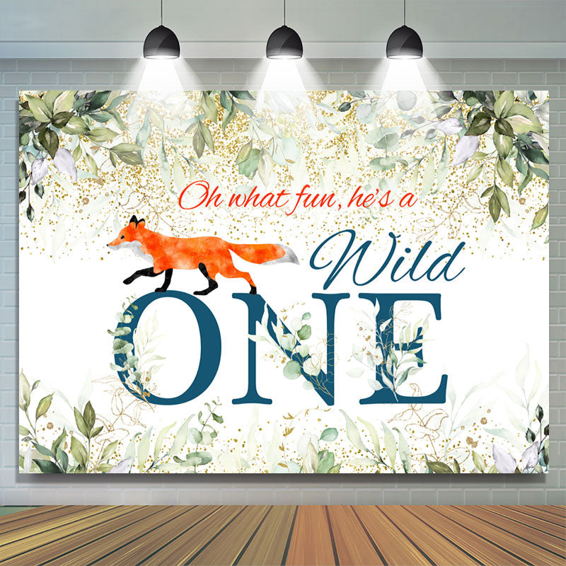 Lofaris Green Leaf Gold Glitter He Is A Wild One Birthday Backdrop