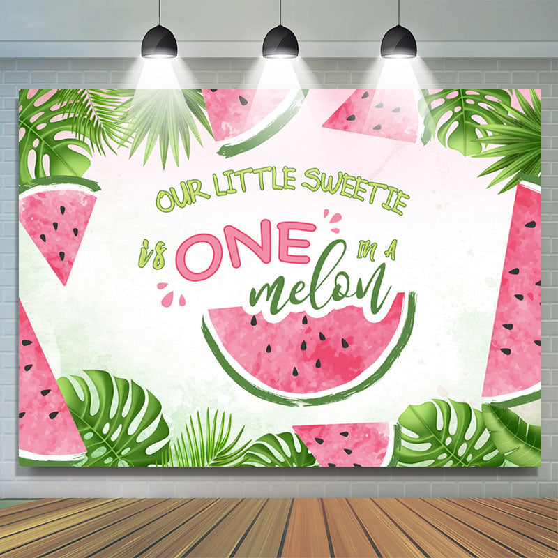 Lofaris Green Leaf Our Little Sweet One Melon Birthday Backdrop