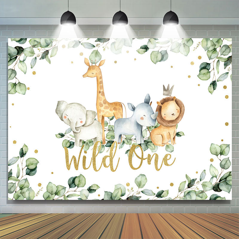 Lofaris Green Leaves And Animals Wild One Birthday Backdrop