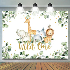 Lofaris Green Leaves And Animals Wild One Birthday Backdrop