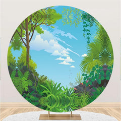 Lofaris Green Leaves And Blue Sky Round Baby Shower Backdrop