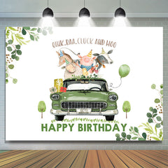 Lofaris Green Leaves And Car With Animal Happy Birthday Backdrop