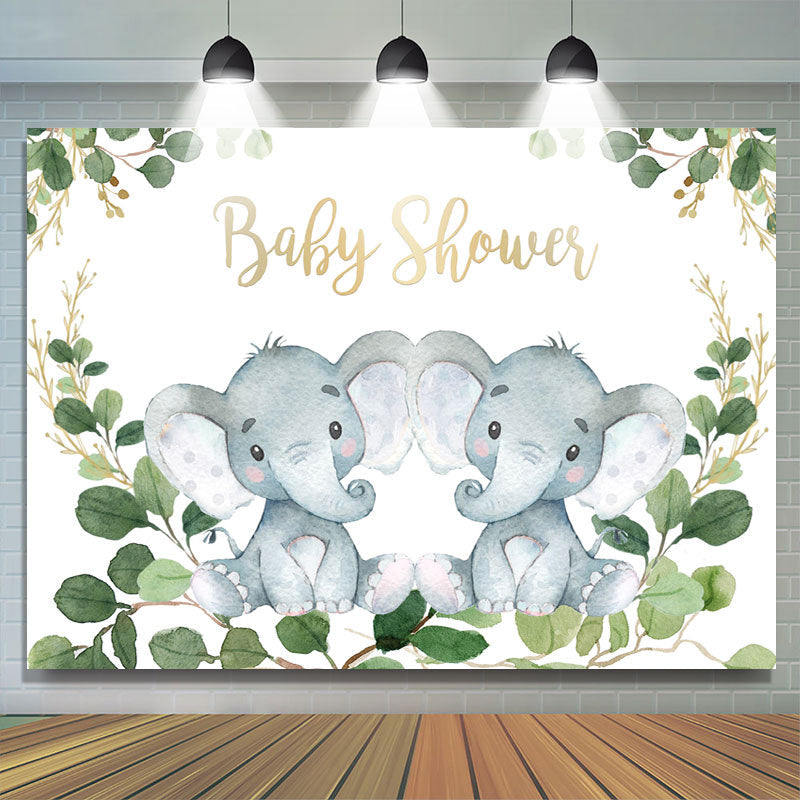 Lofaris Green Leaves And Elephants Baby Shower Backdrop